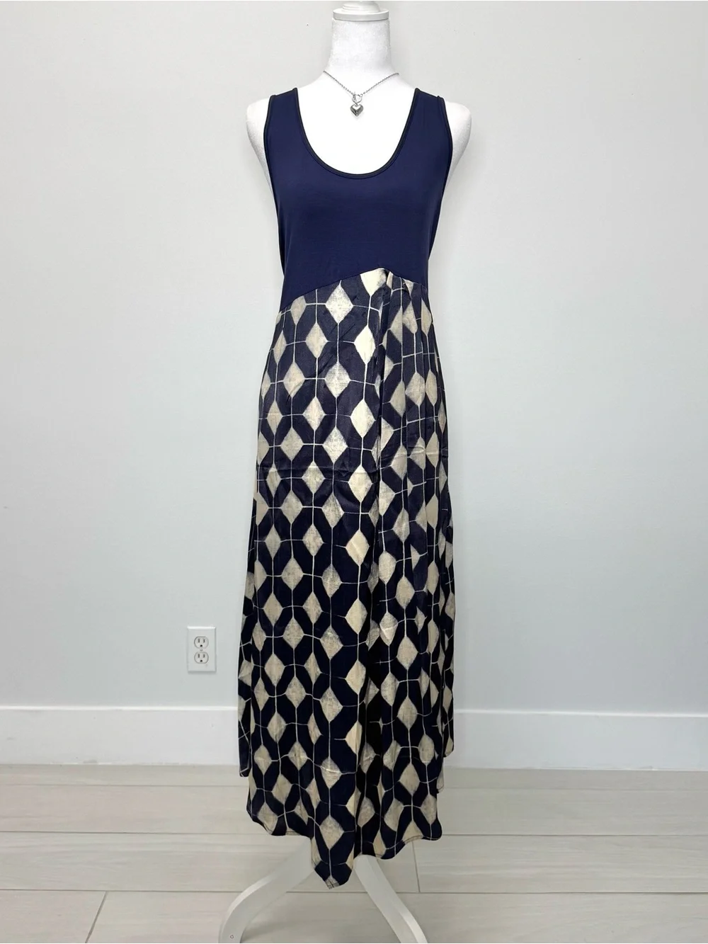 Anthropologie Boho Coastal Twofer Maxi Sweater Dress NWT XL Navy Geometric